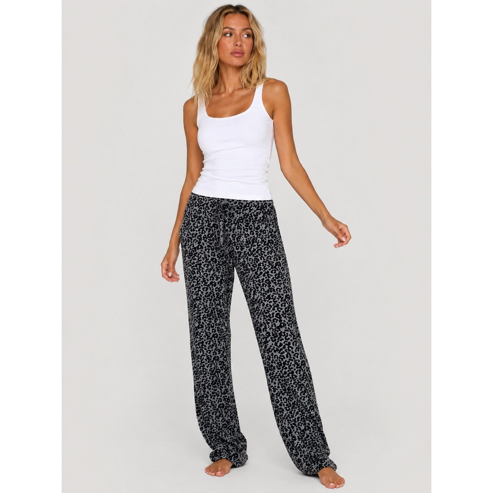 Soma WKND Gray Leopard Print Jogger Pants Women M Drawstring Pockets